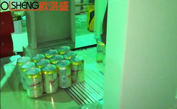 罐裝啤酒采用無底托袖口熱收縮包裝機包裝視頻